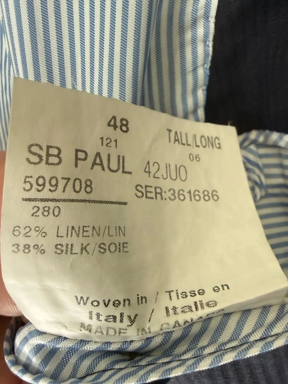PAUL STUART Linen Silk Unlined 3-button Sport Coat Jacket Size 48 Tall/ Long